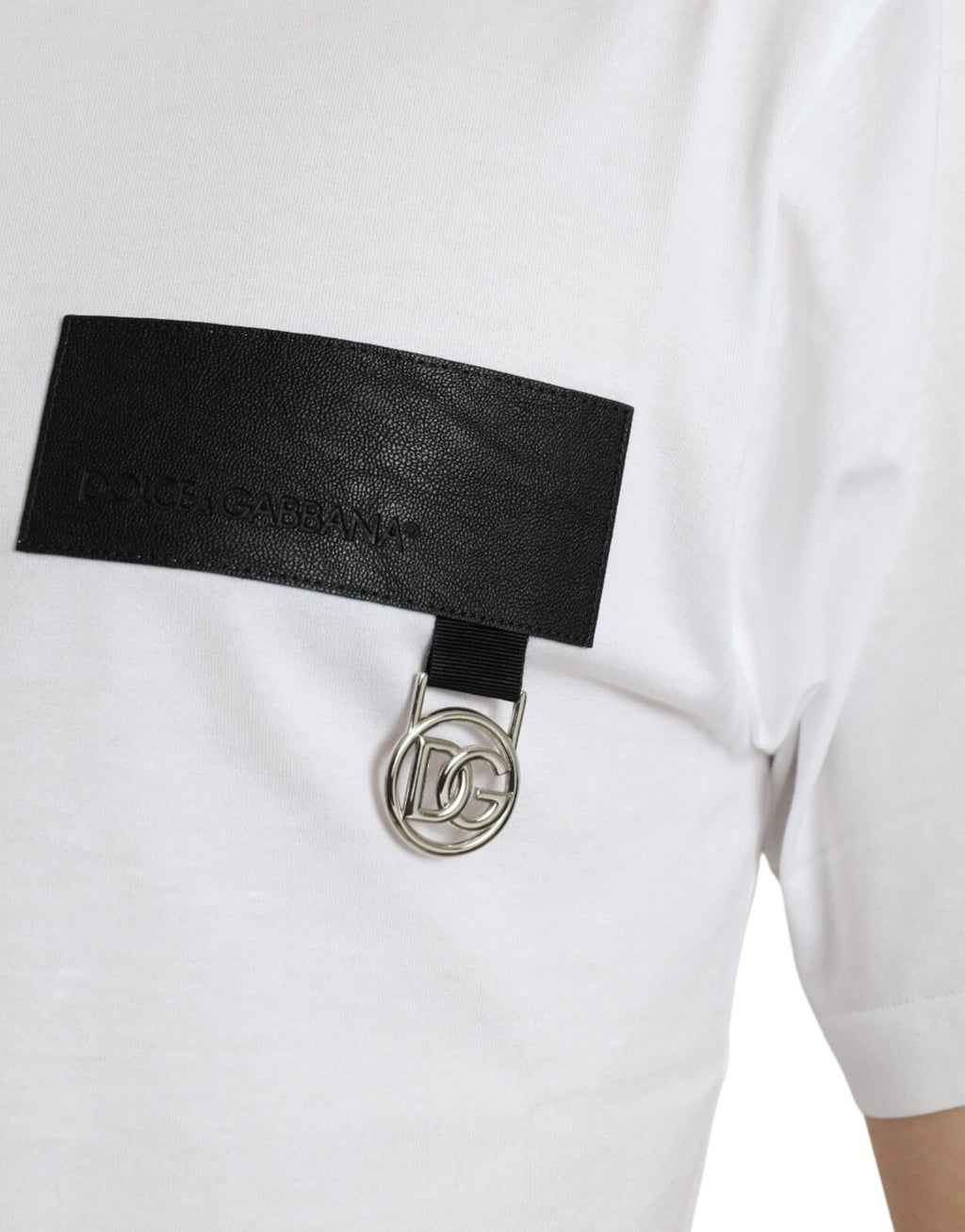 Dolce & Gabbana White Logo Patch Cotton Crew Neck T-shirt