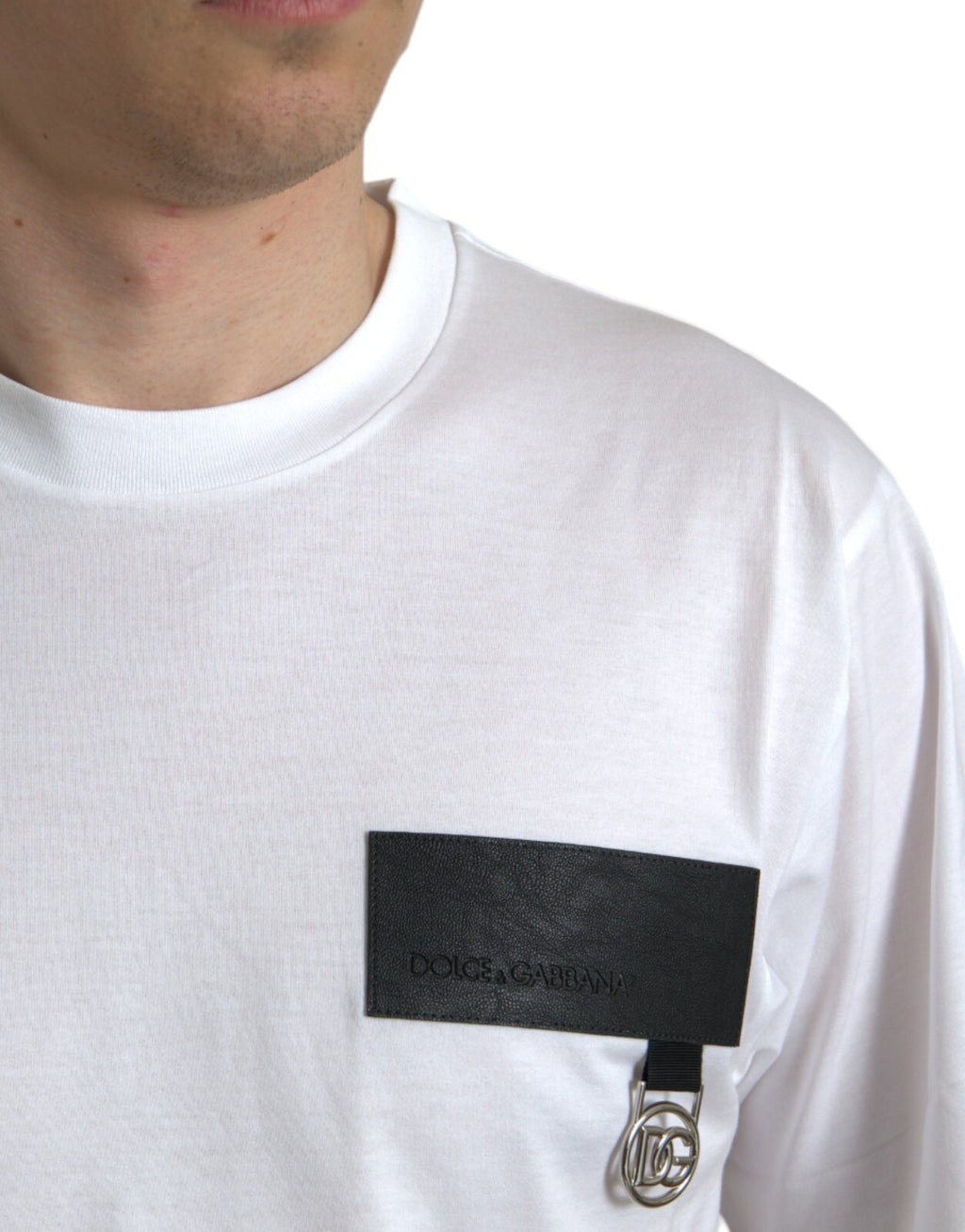 Dolce & Gabbana White Logo Patch Cotton Crew Neck T-shirt