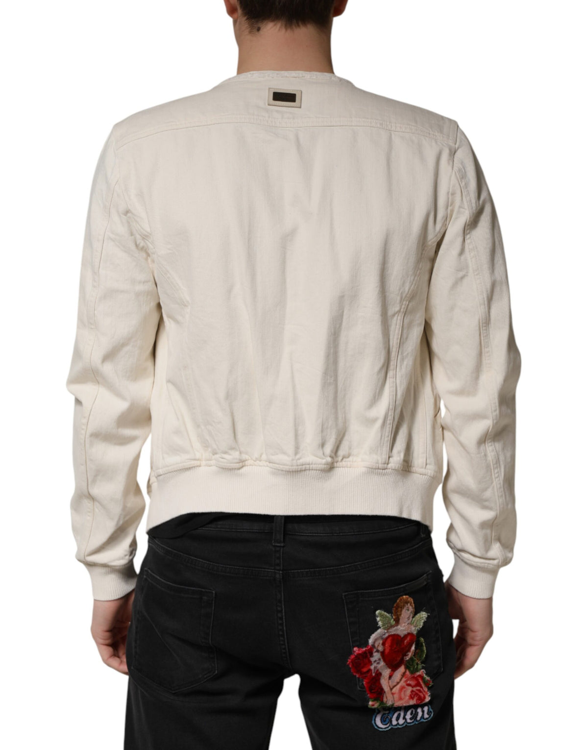 Dolce & Gabbana Off White Cotton Full Zip Denim Men Blouson Jacket