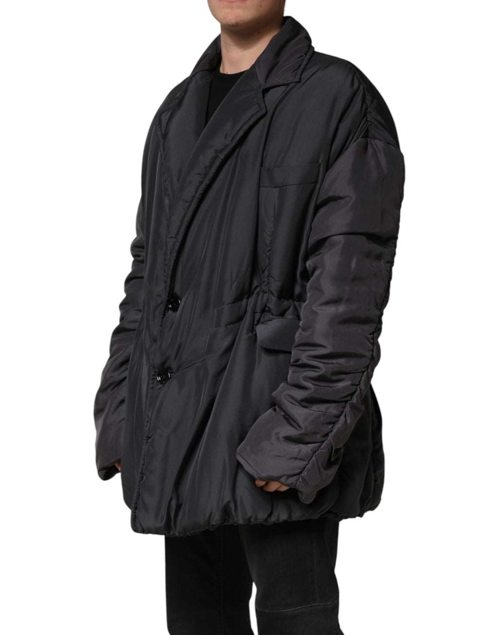 Dolce & Gabbana Black Silk Padded Parka Men Coat Jacket