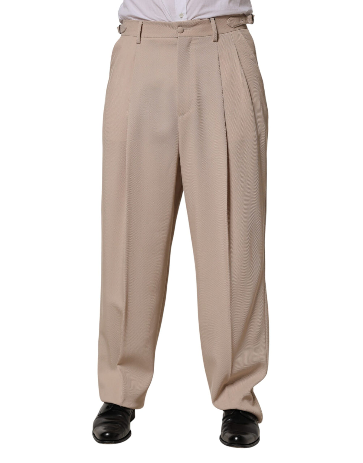 Dolce & Gabbana Beige Stretch Straight Men Dress Trouser Pants