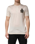 Dolce & Gabbana Off White Silk Logo Patch Men Henley T-shirt