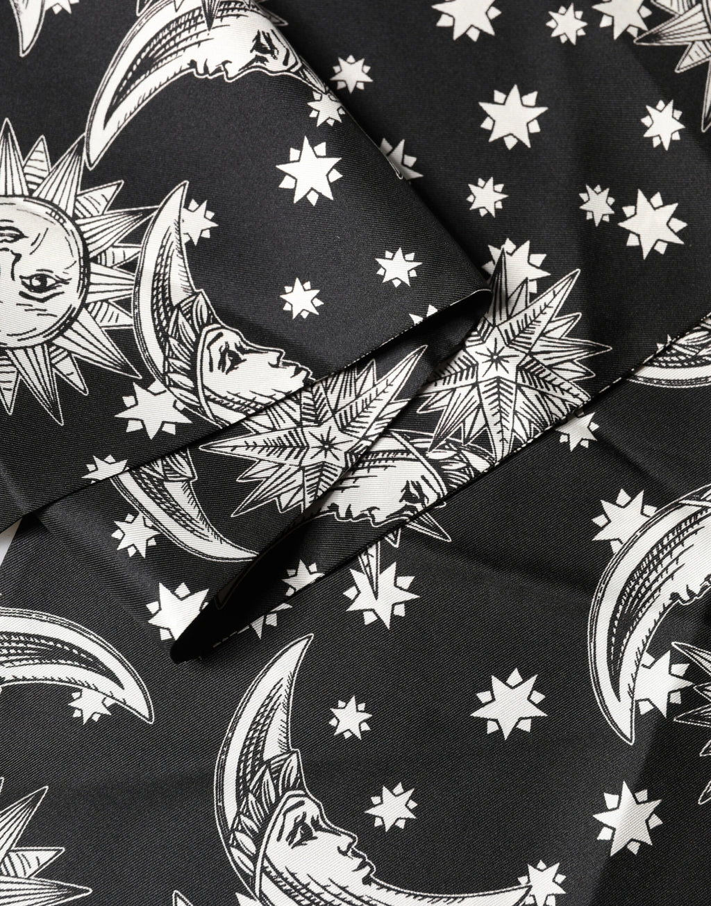 Dolce & Gabbana Black Silk Sun Moon Star Fringe Foulard 178cm X 33cm Scarf