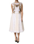 Dolce & Gabbana Ivory Lace Silk Embellished Sleeveless  Dress