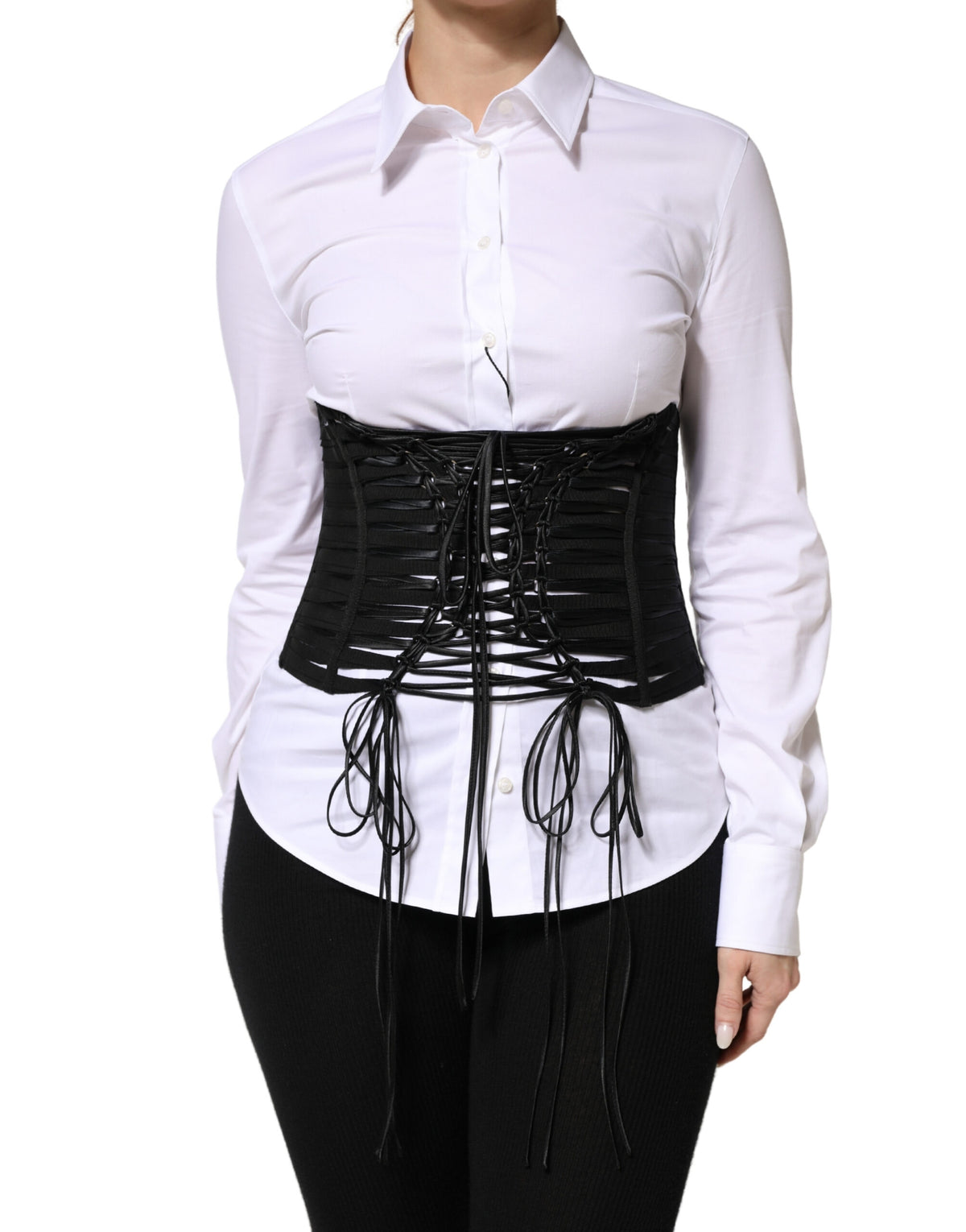 Dolce & Gabbana Black Polyester LaceUp Waist Cincher Corset Top