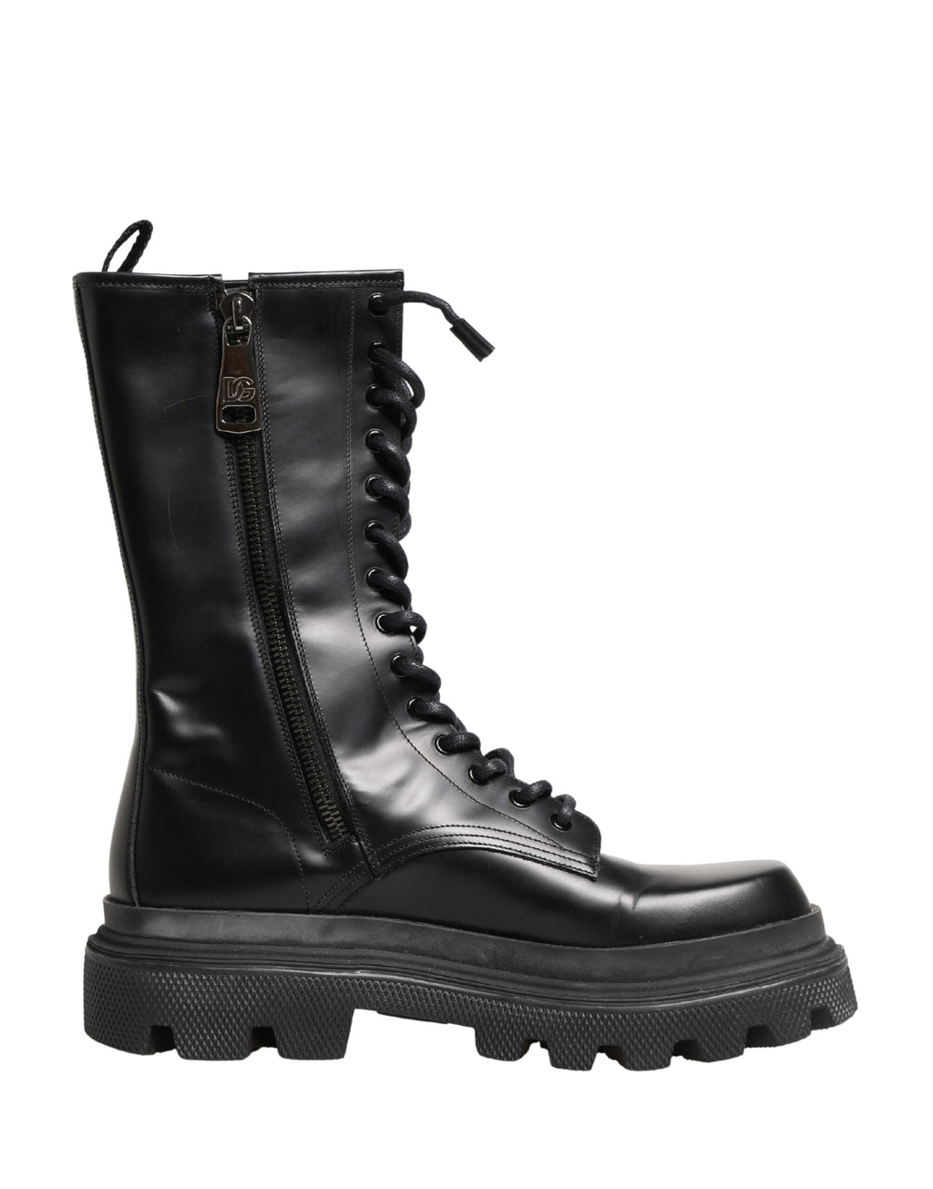 Dolce & Gabbana Black Leather Trek Sole Combat Boots Shoes