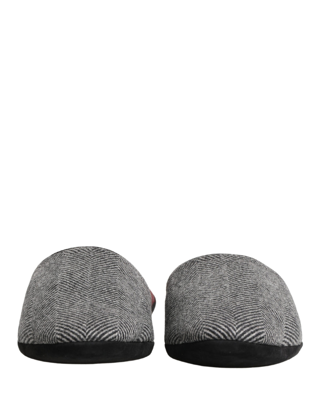Dolce & Gabbana Grey Herringbone Cashmere Red Slippers Shoes