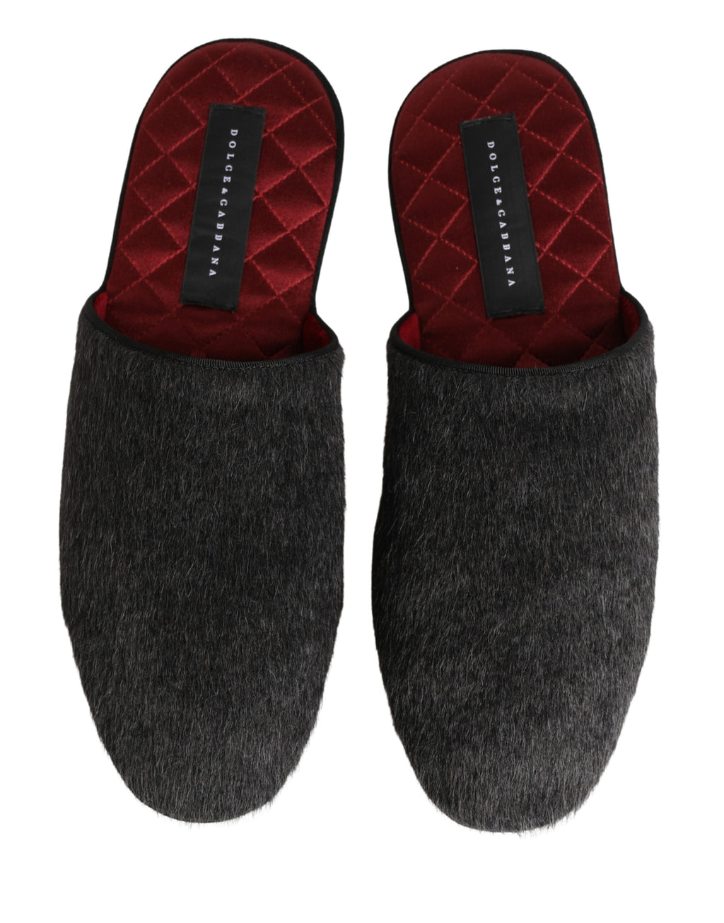 Dolce & Gabbana Dark Grey Charcoal Wool Red Slippers Shoes