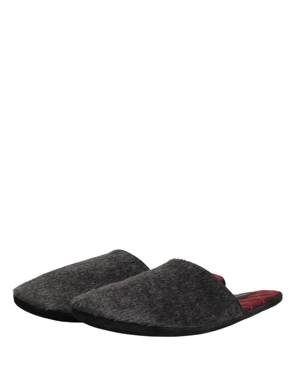 Dolce & Gabbana Dark Grey Charcoal Wool Red Slippers Shoes