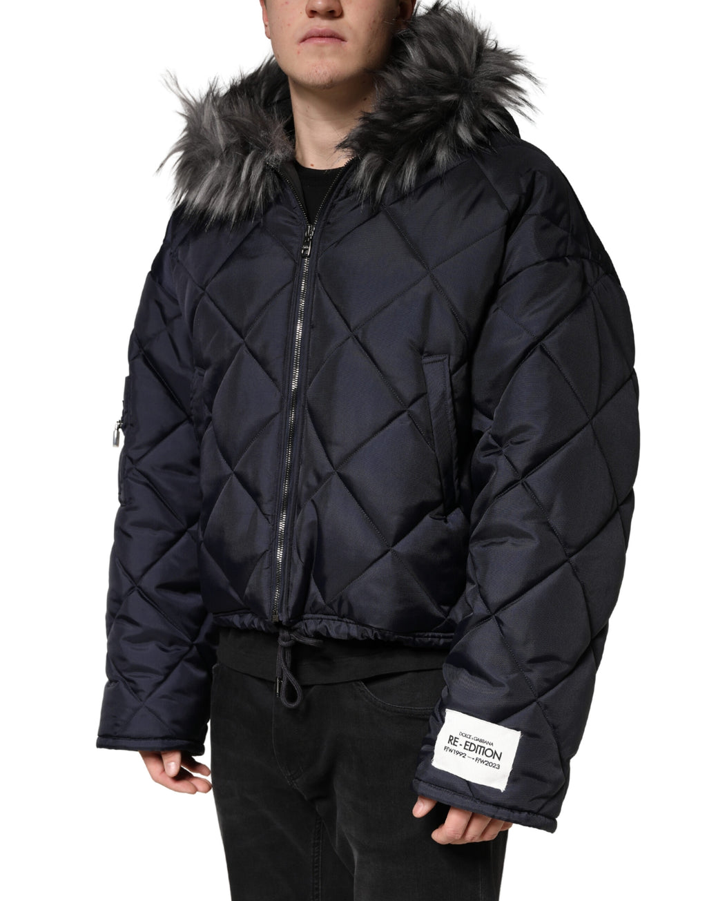 Dolce & Gabbana Black Quilted Fur Shearling Hooded  Jacket
