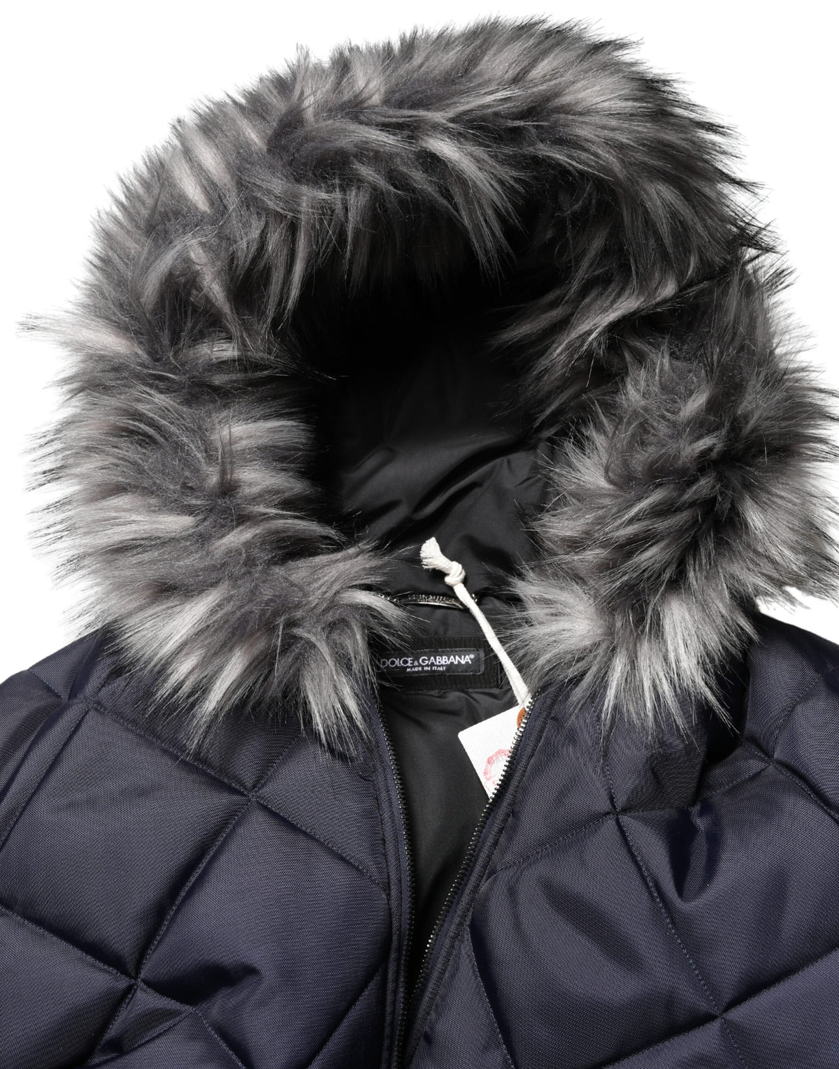 Dolce & Gabbana Black Quilted Fur Shearling Hooded  Jacket