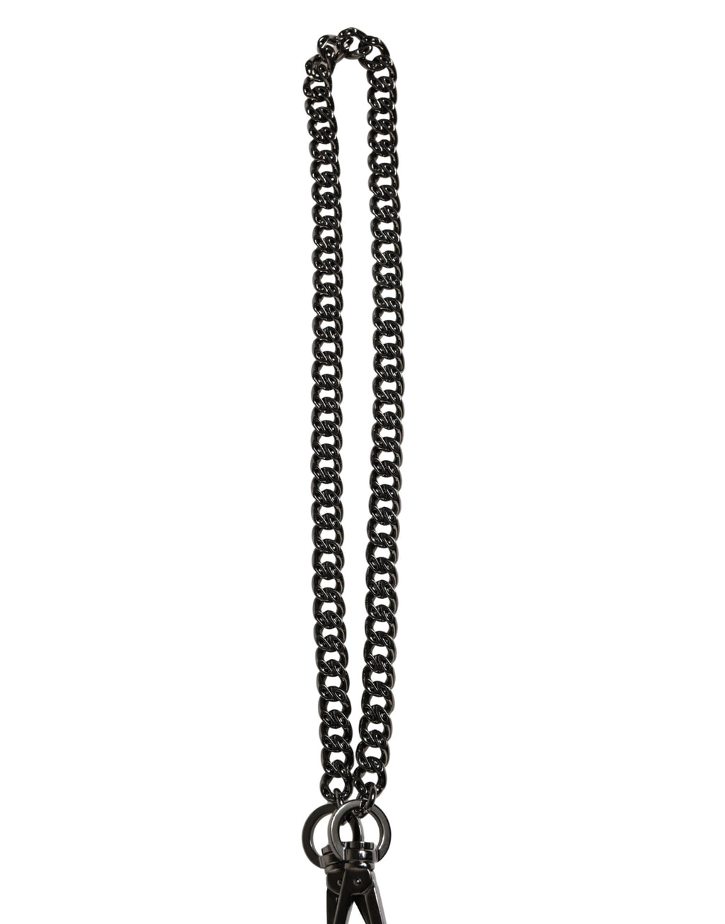 Dolce & Gabbana Black Leather Silver Chain Waist Men Belt