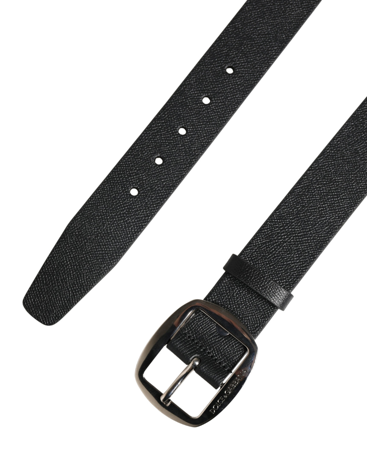 Dolce & Gabbana Black Calf Leather Silver Metal Buckle Belt