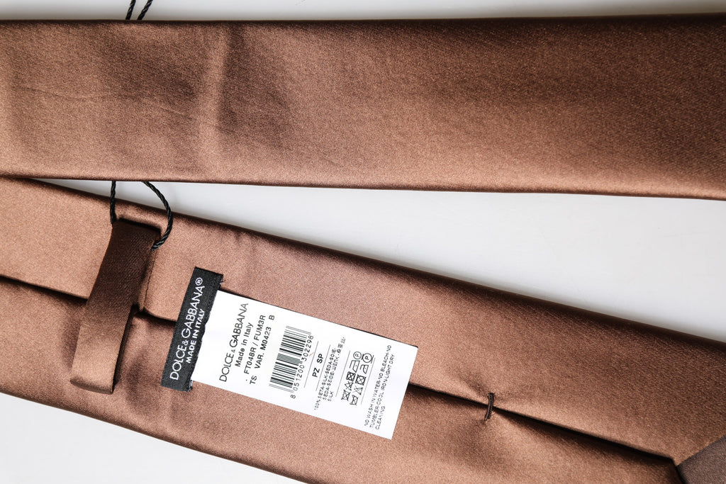 Dolce & Gabbana Brown Satin 100% Silk Wide Adjustable Men Necktie Tie