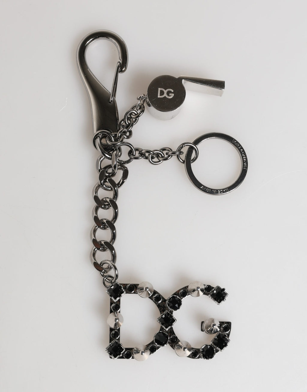 Dolce & Gabbana Silver Brass Metal DG Logo Crystal Ring Keyring Keychain