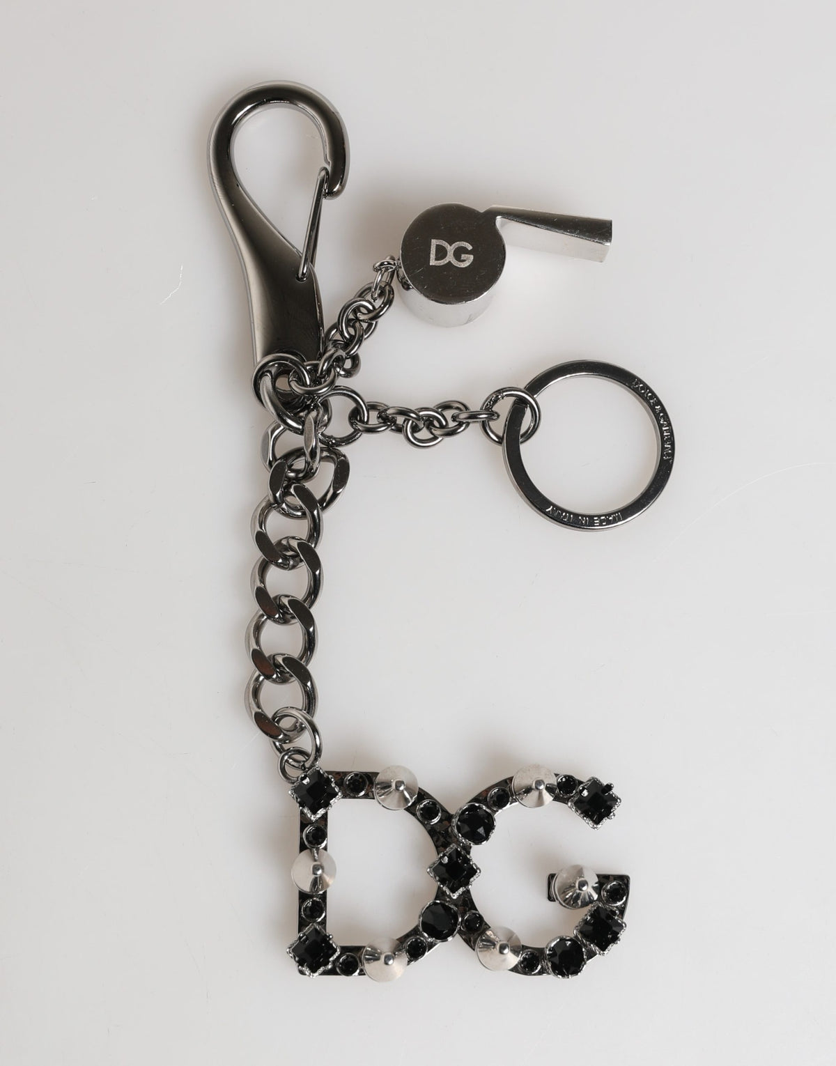Dolce & Gabbana Silver Brass Metal DG Logo Crystal Ring Keyring Keychain