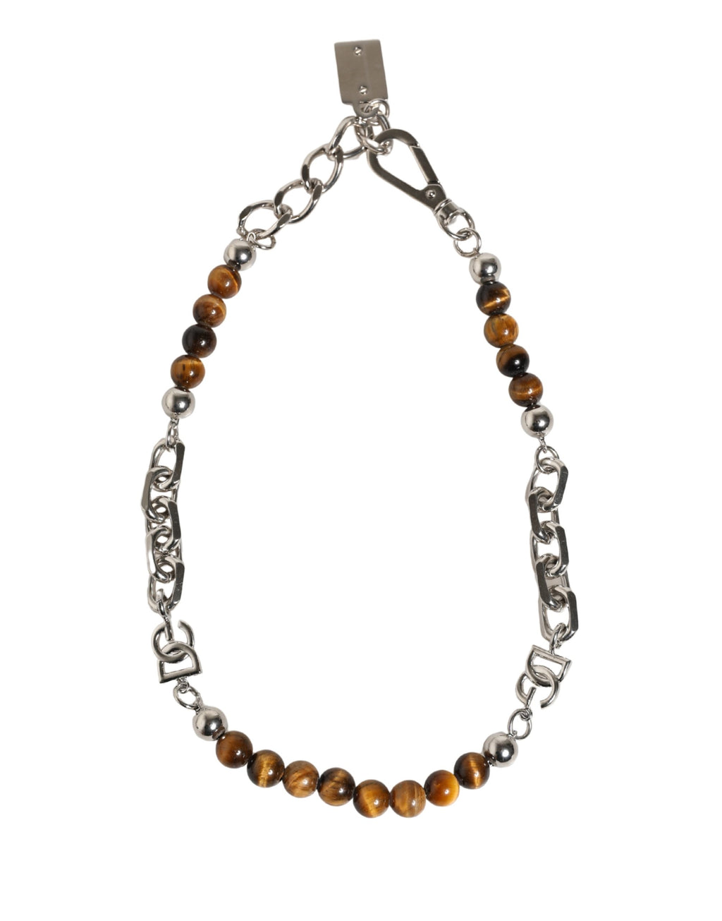 Dolce & Gabbana Silver Tone Brass Chain Beaded Gem DG Logo Bracelet