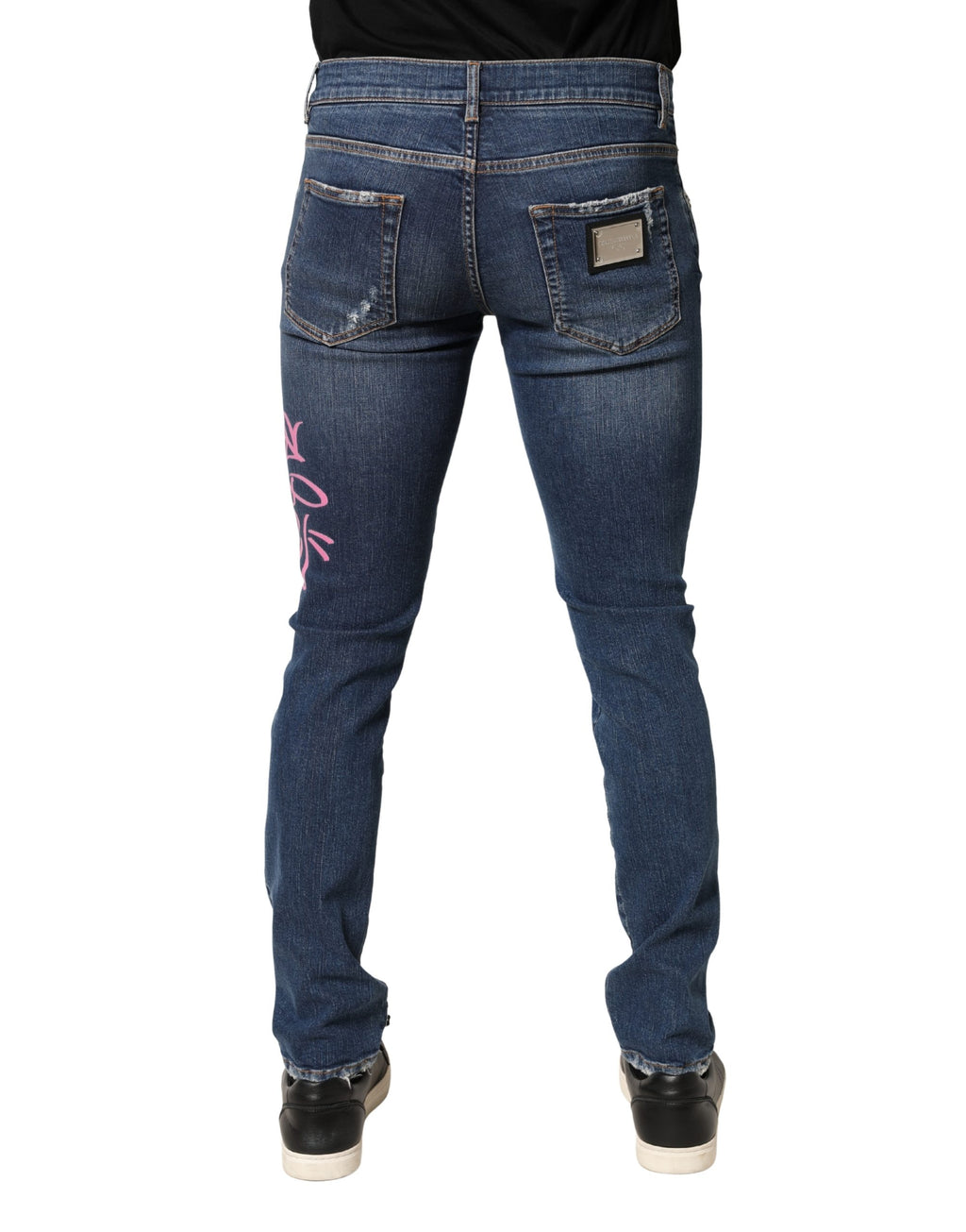 Dolce & Gabbana Blue Distressed Graffiti Print Skinny Jeans