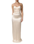 Dolce & Gabbana White Satin Strapless Sheath Maxi Dress
