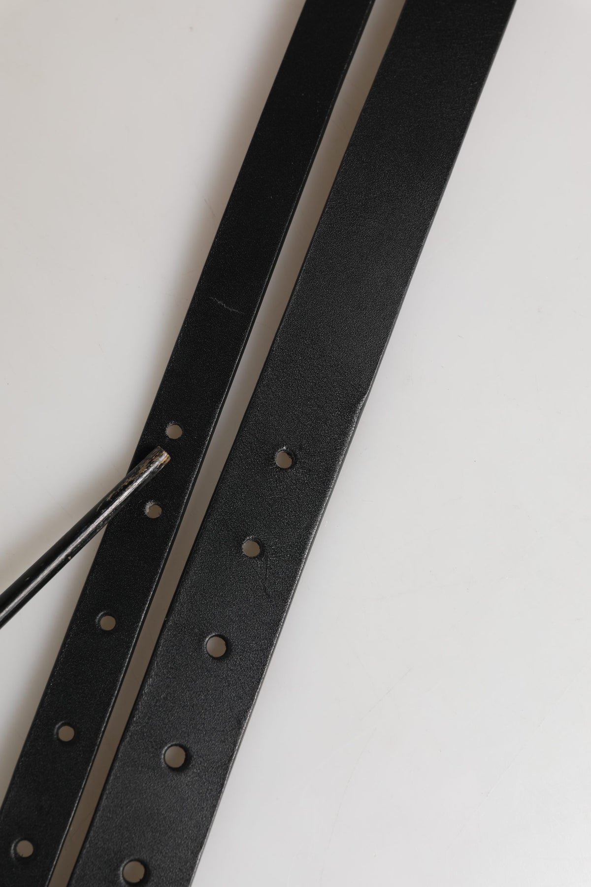 Dolce & Gabbana Black Double Strap Leather Silver Buckle Belt