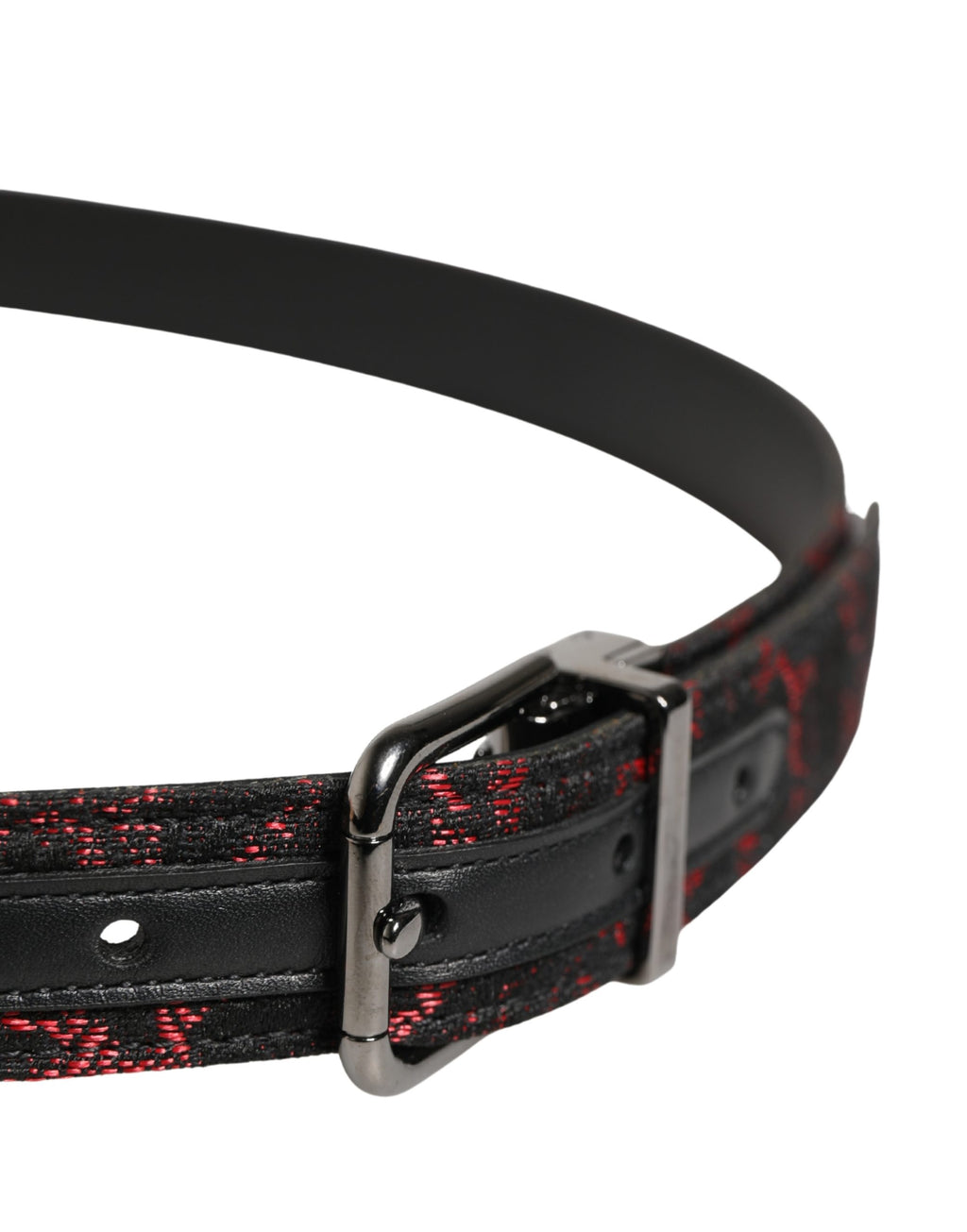 Dolce & Gabbana Black Red Polyester Silver Metal Buckle Belt