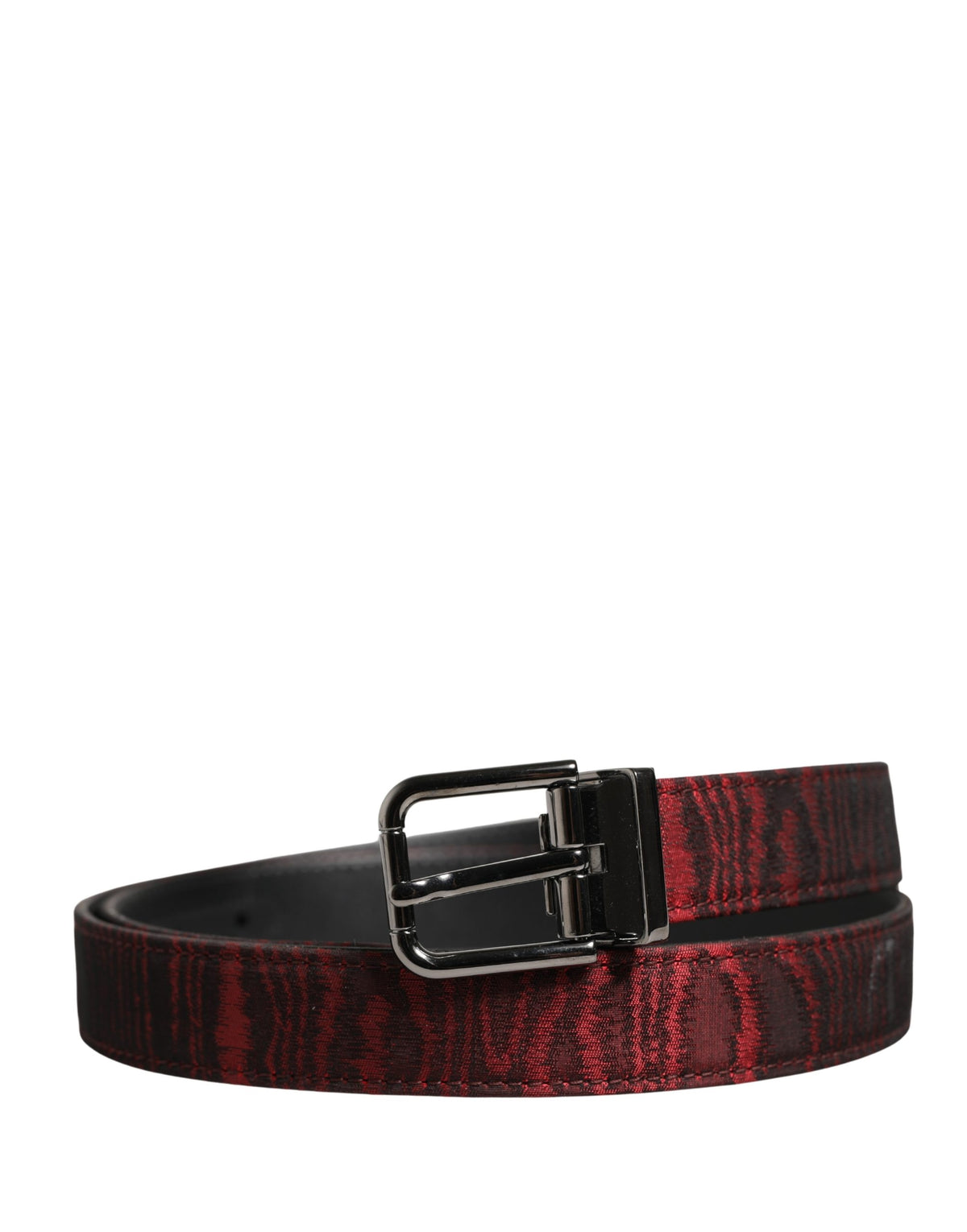 Dolce & Gabbana Men Red Jacquard Acetate Metal Buckle Belt