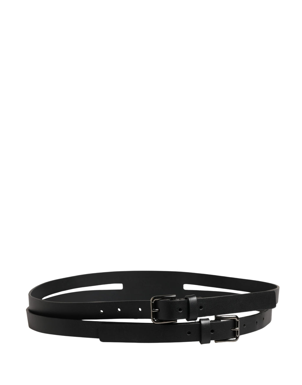 Dolce & Gabbana Black Double Strap Leather Silver Buckle Belt