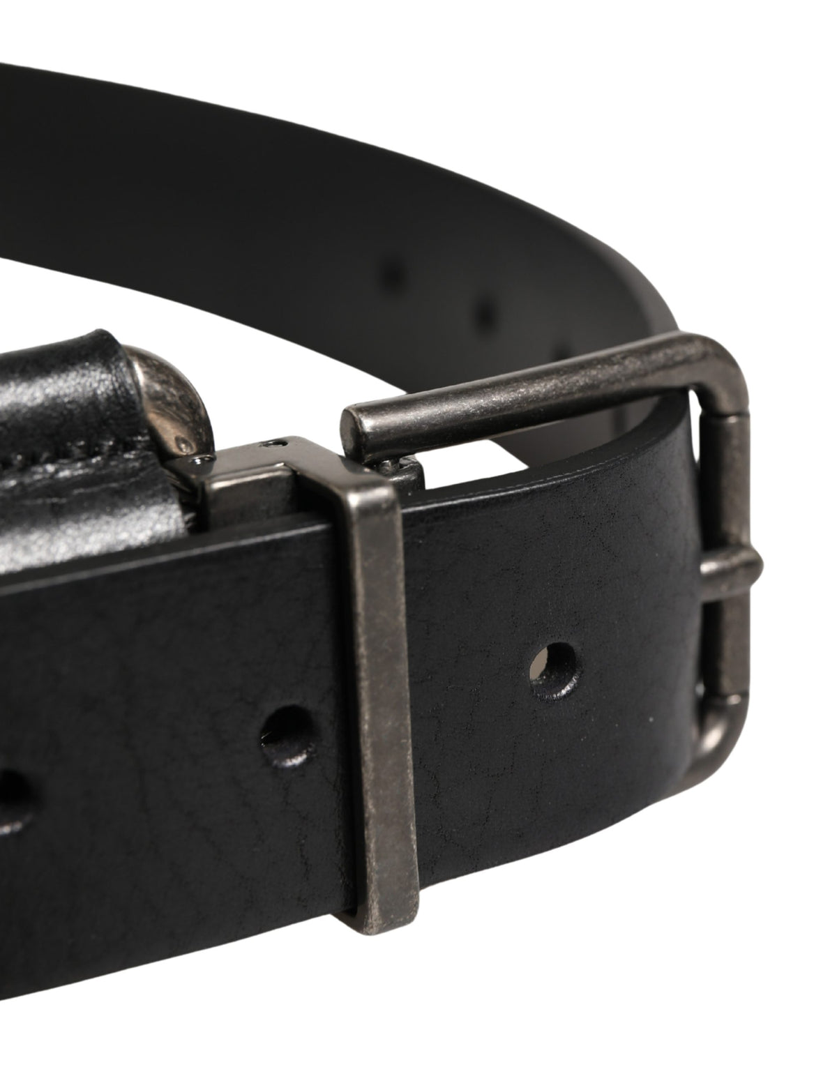 Dolce & Gabbana Black Calf Leather Silver Metal Buckle Belt
