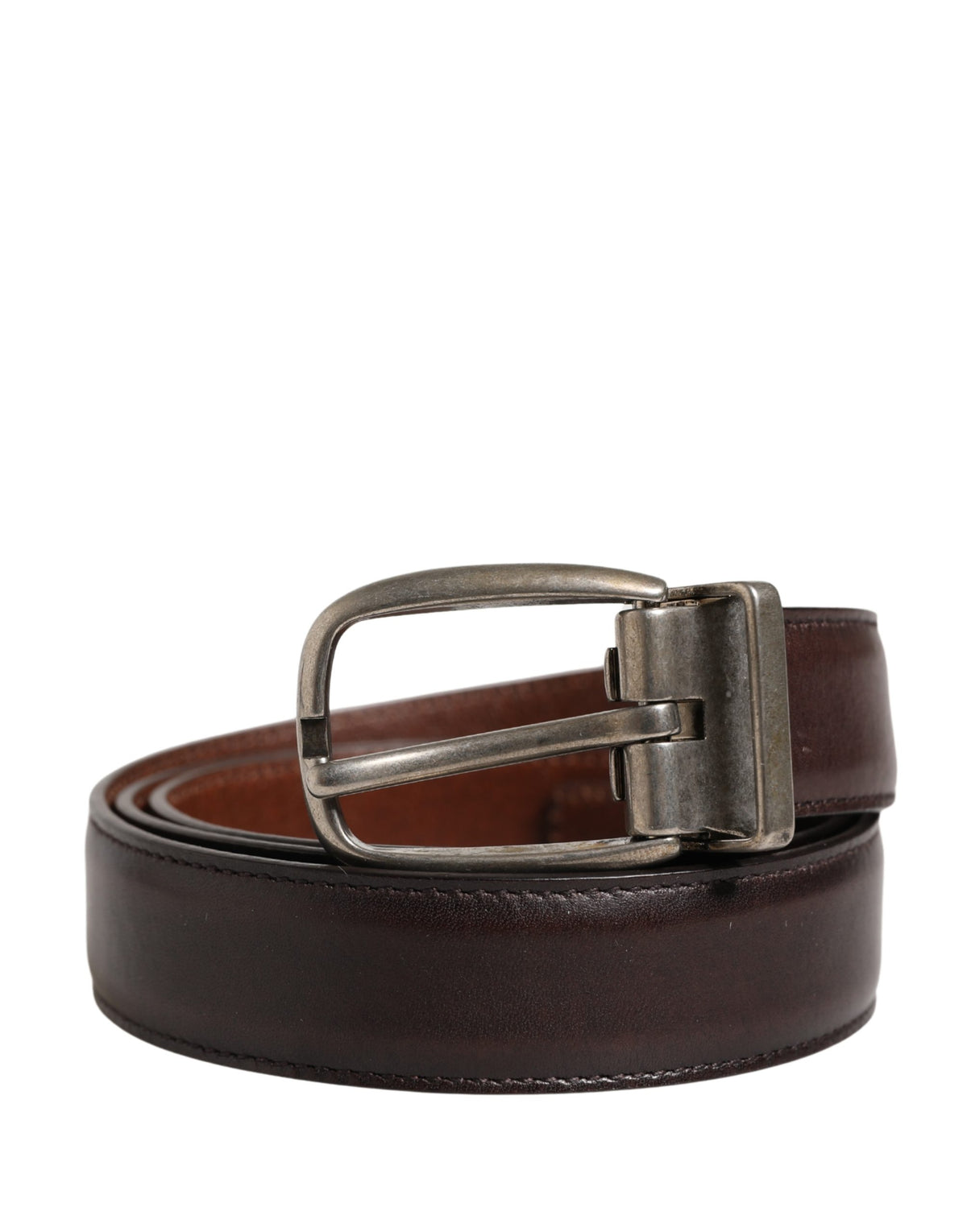 Dolce & Gabbana Men Brown Classic Leather Metal Buckle Belt