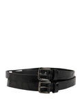 Dolce & Gabbana Black Double Strap Leather Silver Buckle Belt