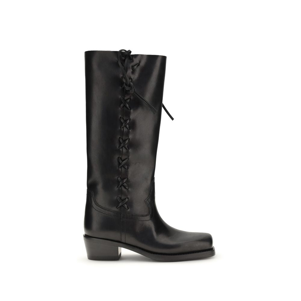 Paris Texas Black Calf Leather Bos Taurus Lace-Up Boots
