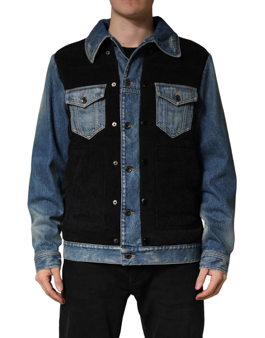 Dolce & Gabbana Black Blue Cotton Denim Blouson Men  Jacket
