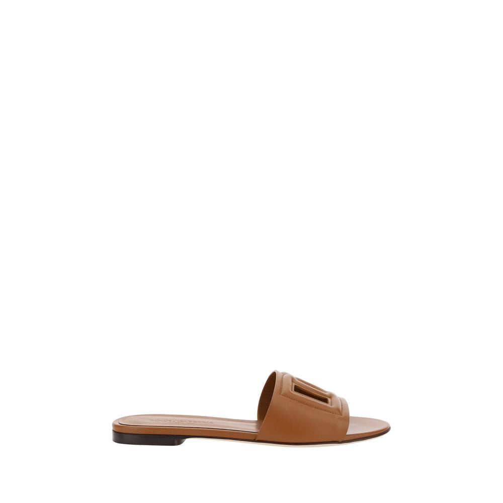 Dolce & Gabbana Brown Calf Leather Bos Taurus Flat Sandals