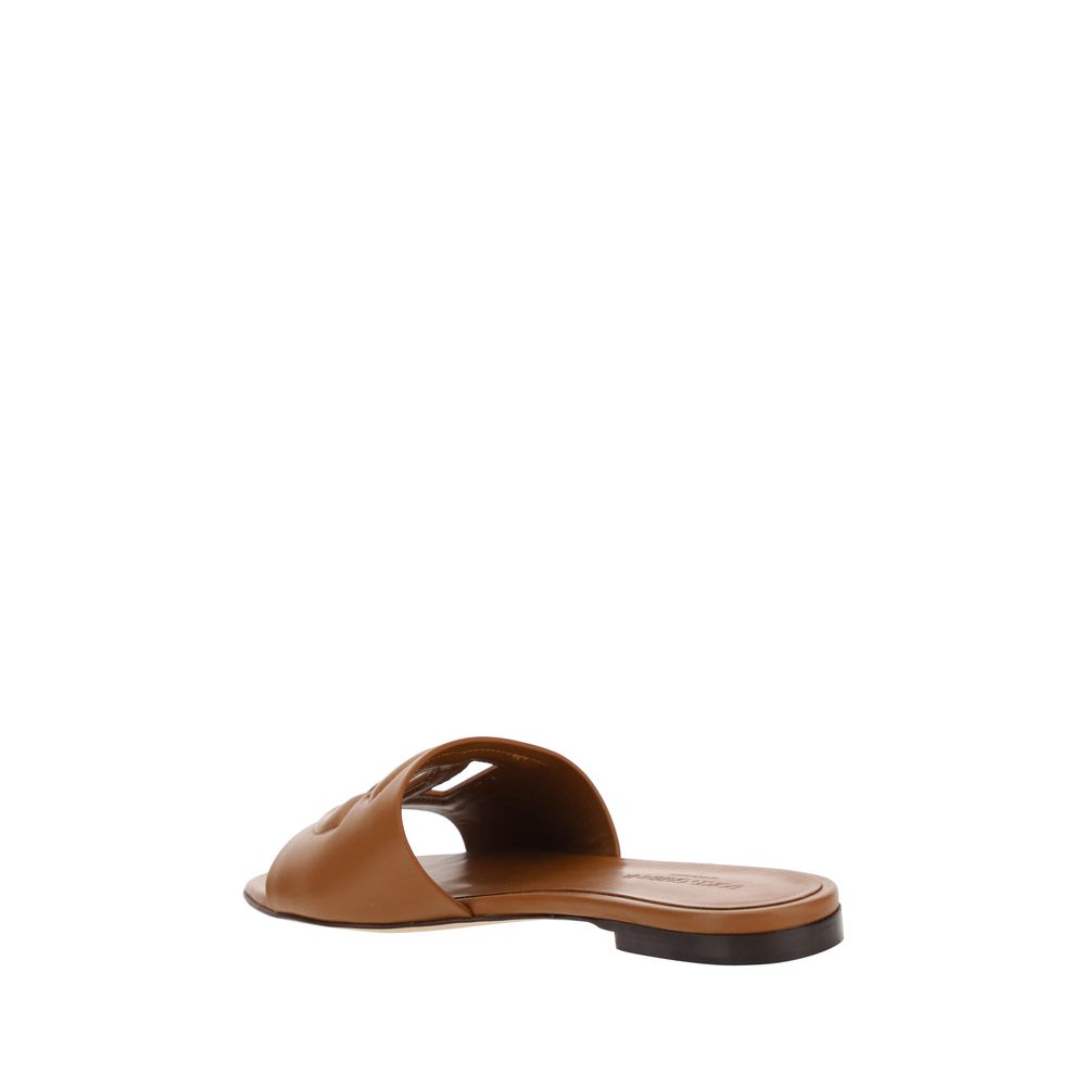 Dolce & Gabbana Brown Calf Leather Bos Taurus Flat Sandals