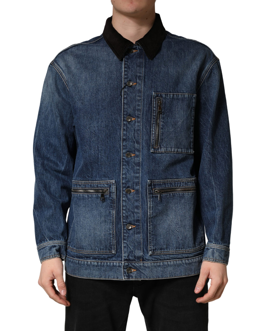 Dolce & Gabbana Black Blue Cotton Denim Blouson Men Jacket