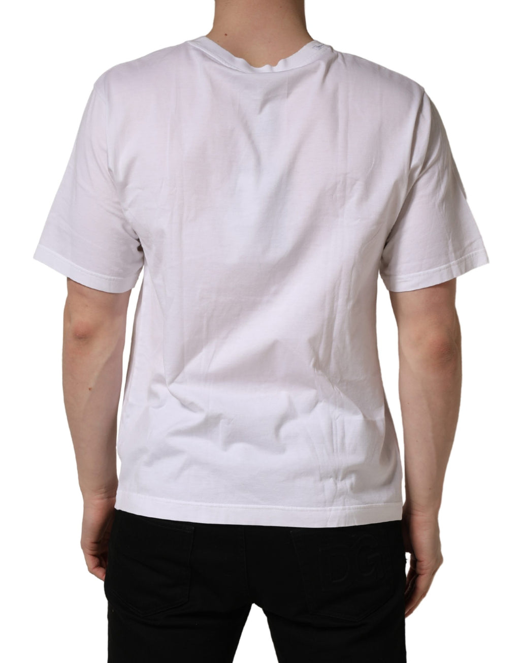 Dolce & Gabbana White Graphic Print DG Men Crew Neck T-shirt