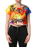 Dolce & Gabbana Multicolor Graffiti Crystals Crop Jersey Top
