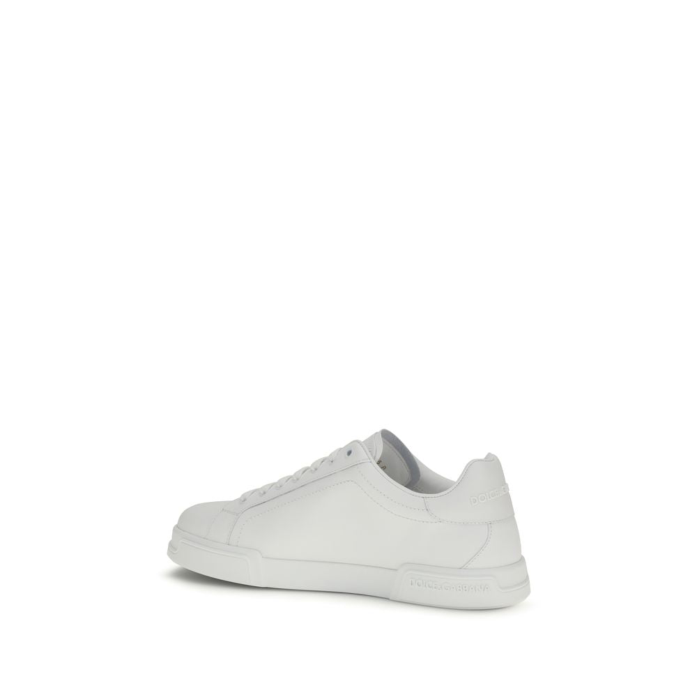 Dolce & Gabbana White Calf Leather Bos Taurus Low Top Sneakers