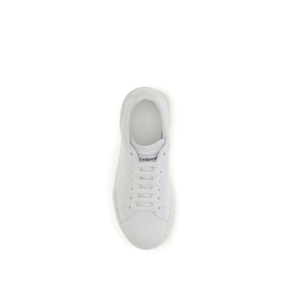 Dolce & Gabbana White Calf Leather Bos Taurus Low Top Sneakers