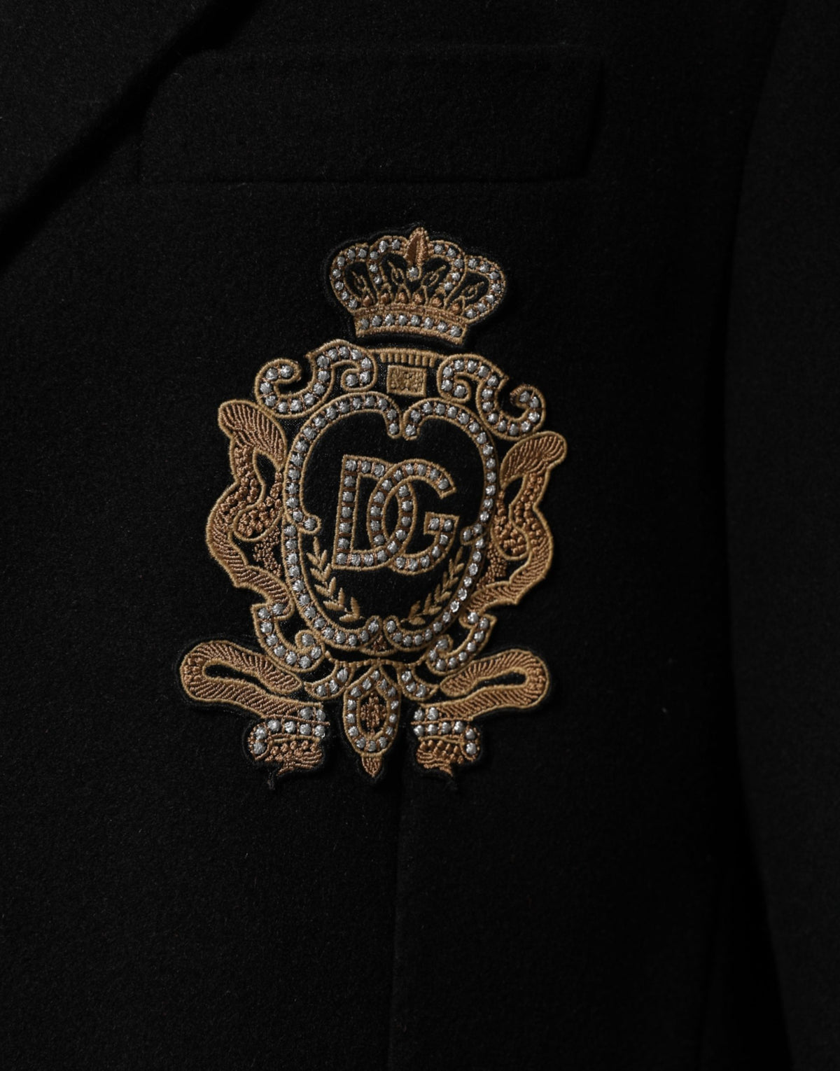 Dolce & Gabbana Black Heraldic Patch Single Breasted Blazer Jacket