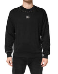 Dolce & Gabbana Black Embellished Cotton Sweatshirt Sweater