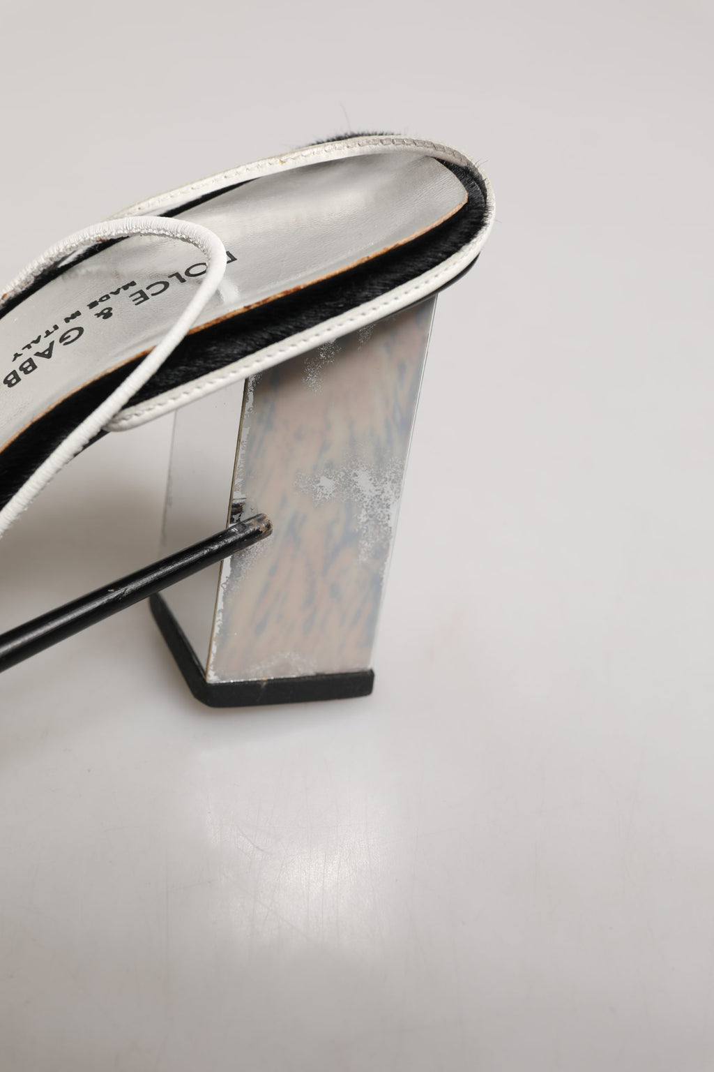 Dolce & Gabbana Silver Black Leather Block Heels Sandals Shoes