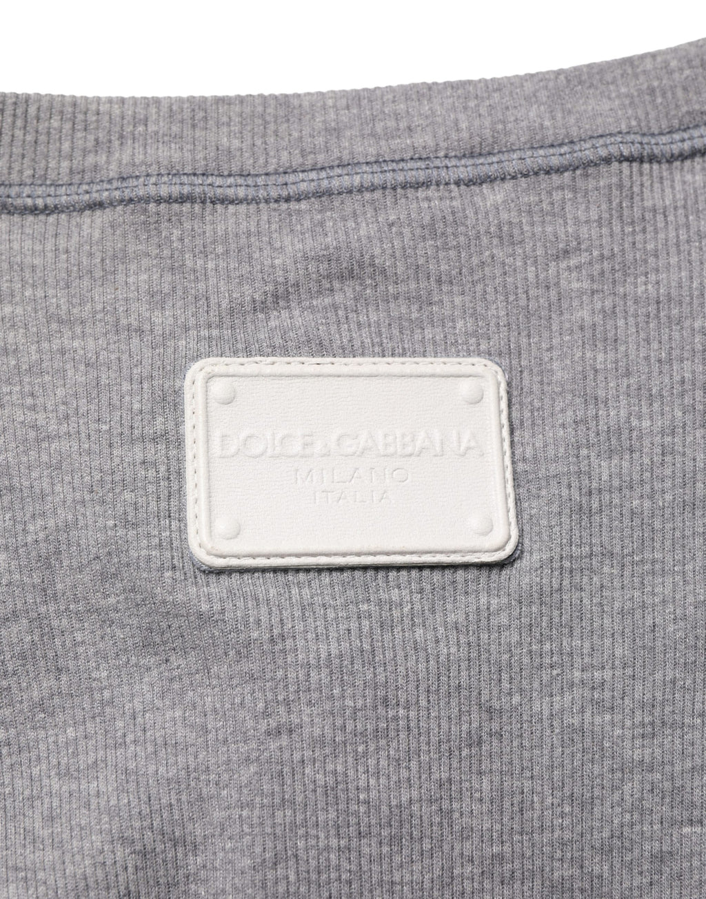 Dolce & Gabbana Gray Ribbed Cotton Long-Sleeve Henley  T-shirt