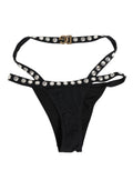 Dolce & Gabbana Black Crystal Embellished Bikini Bottom Swimwear