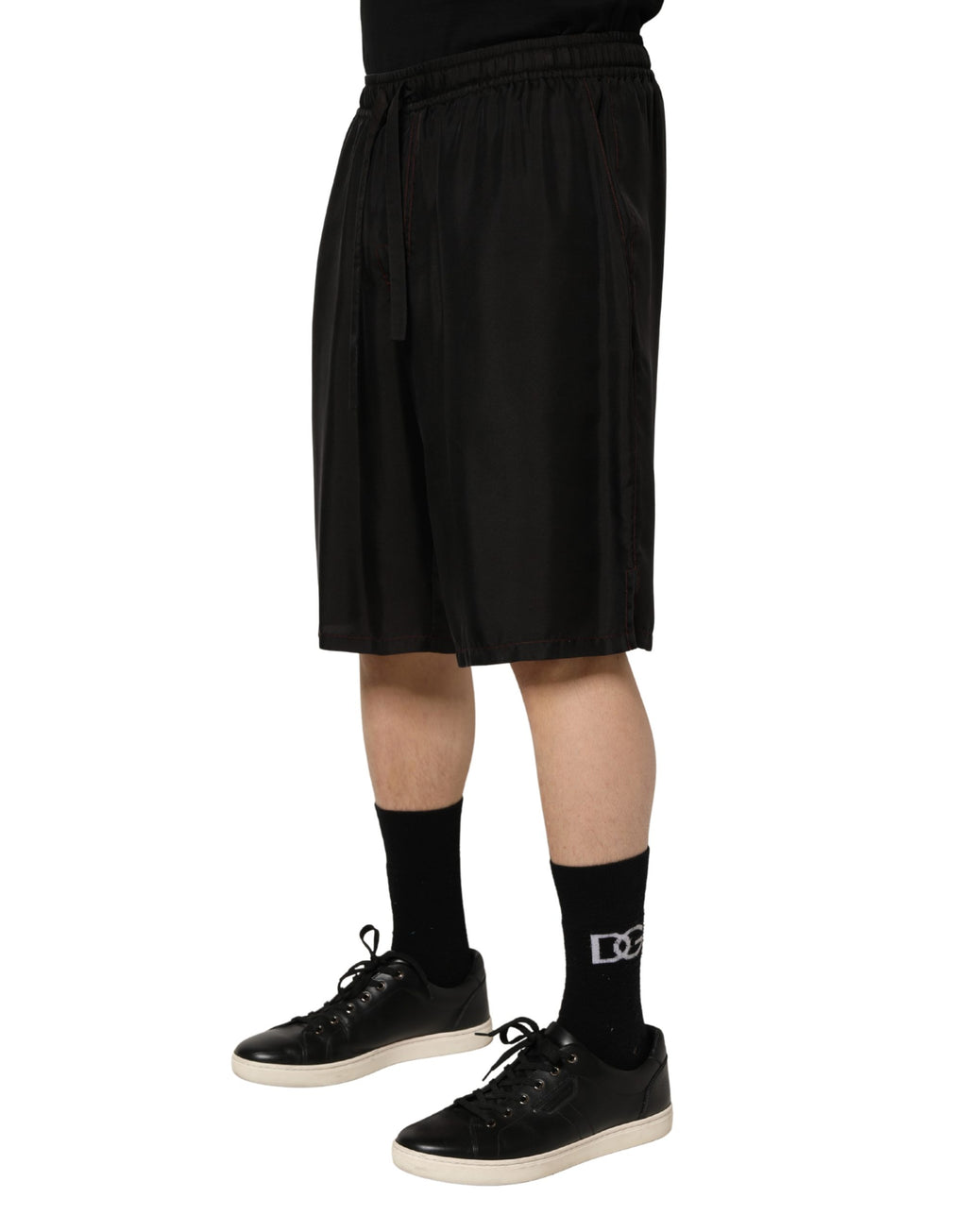 Dolce & Gabbana Black Silk Drawstring Men Bermuda Shorts