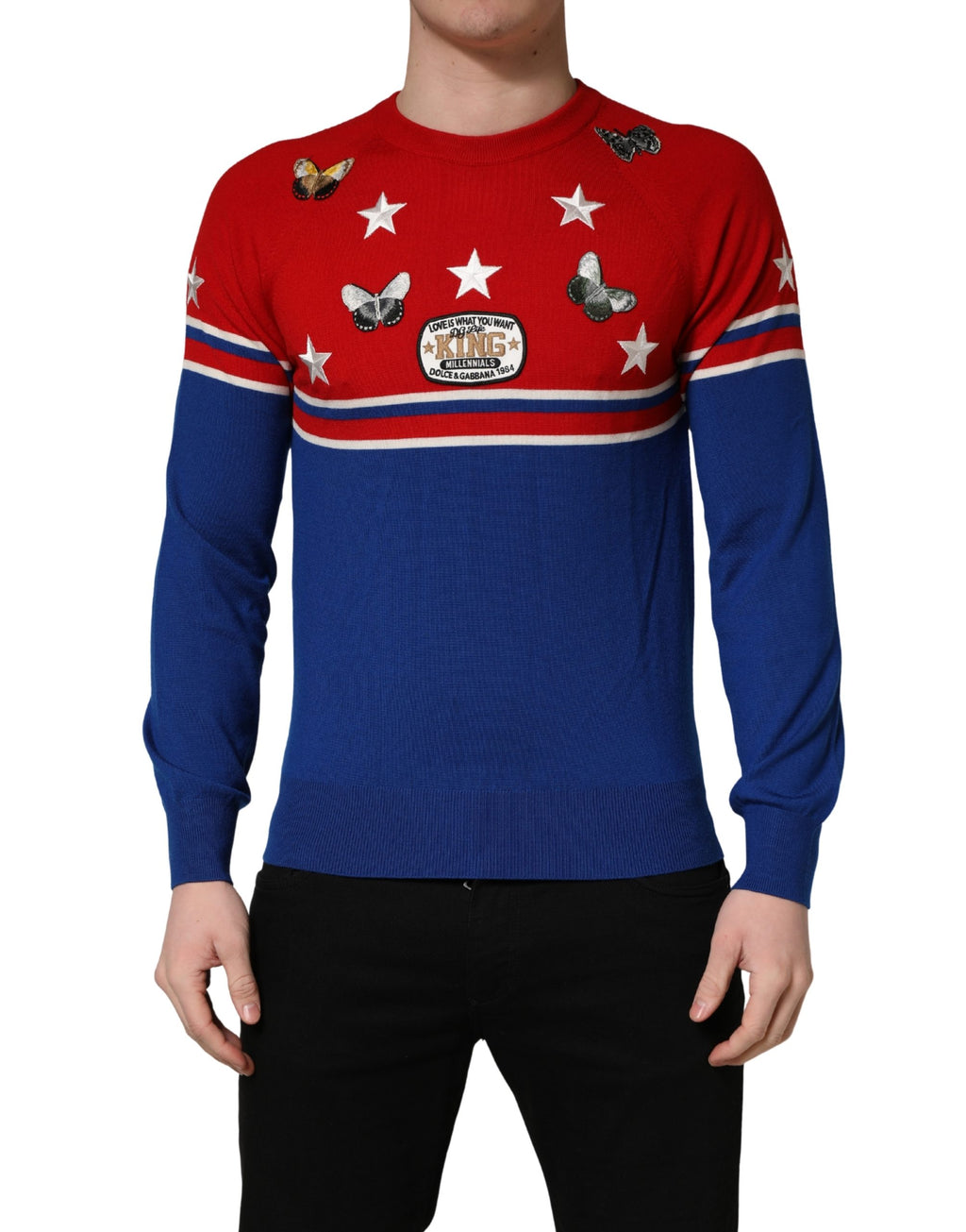 Dolce & Gabbana Multicolor Wool Butterfly Star Men Crew Neck Sweater