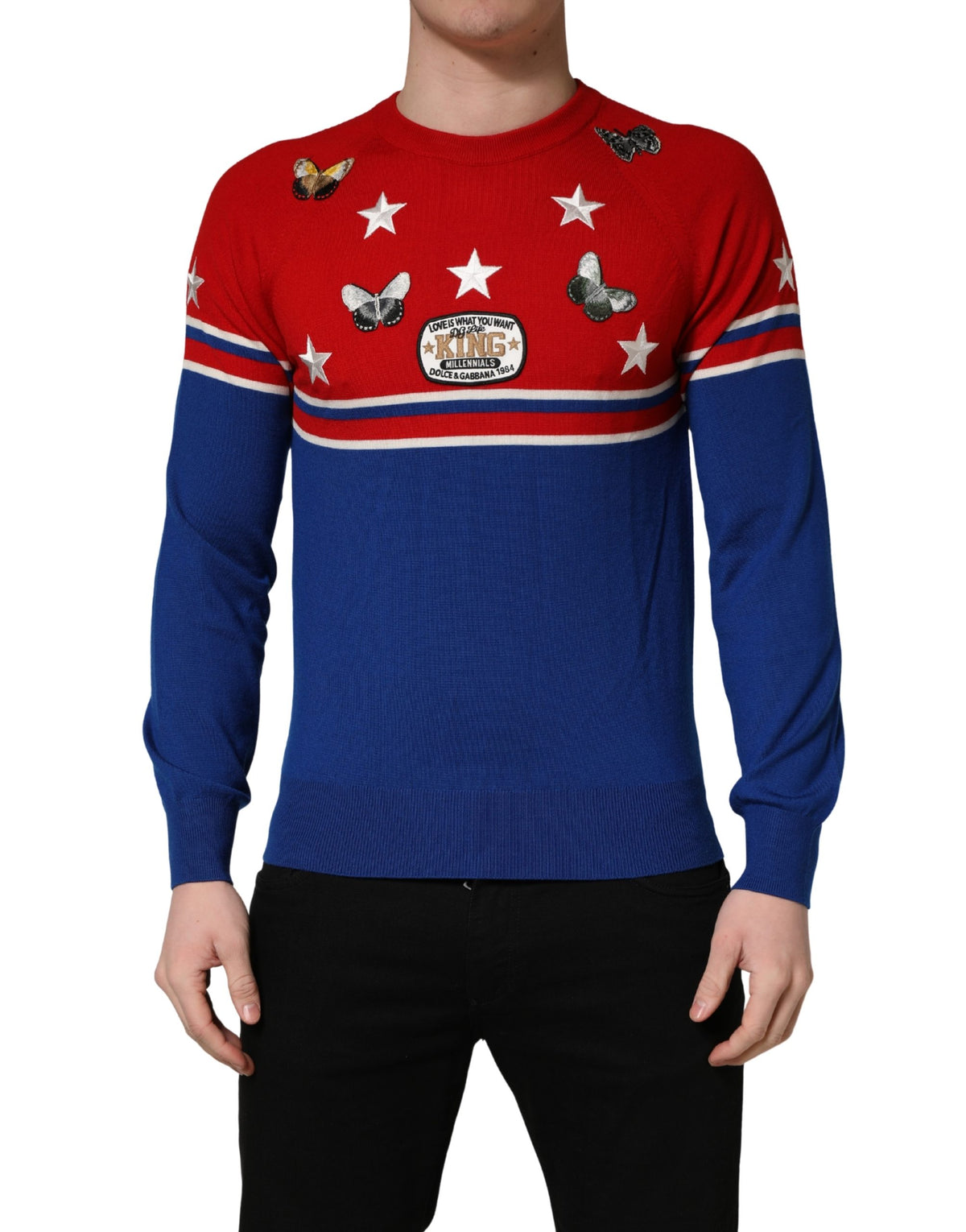 Dolce & Gabbana Multicolor Wool Butterfly Star Men Crew Neck Sweater