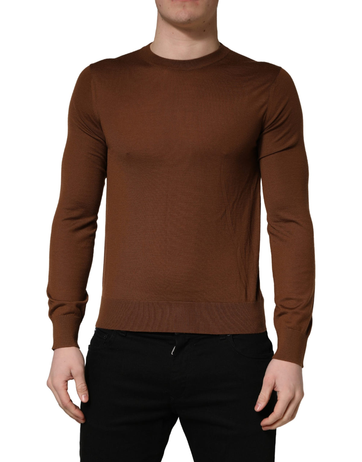 Dolce & Gabbana Brown Cashmere Men Crew Neck Pullover Sweater