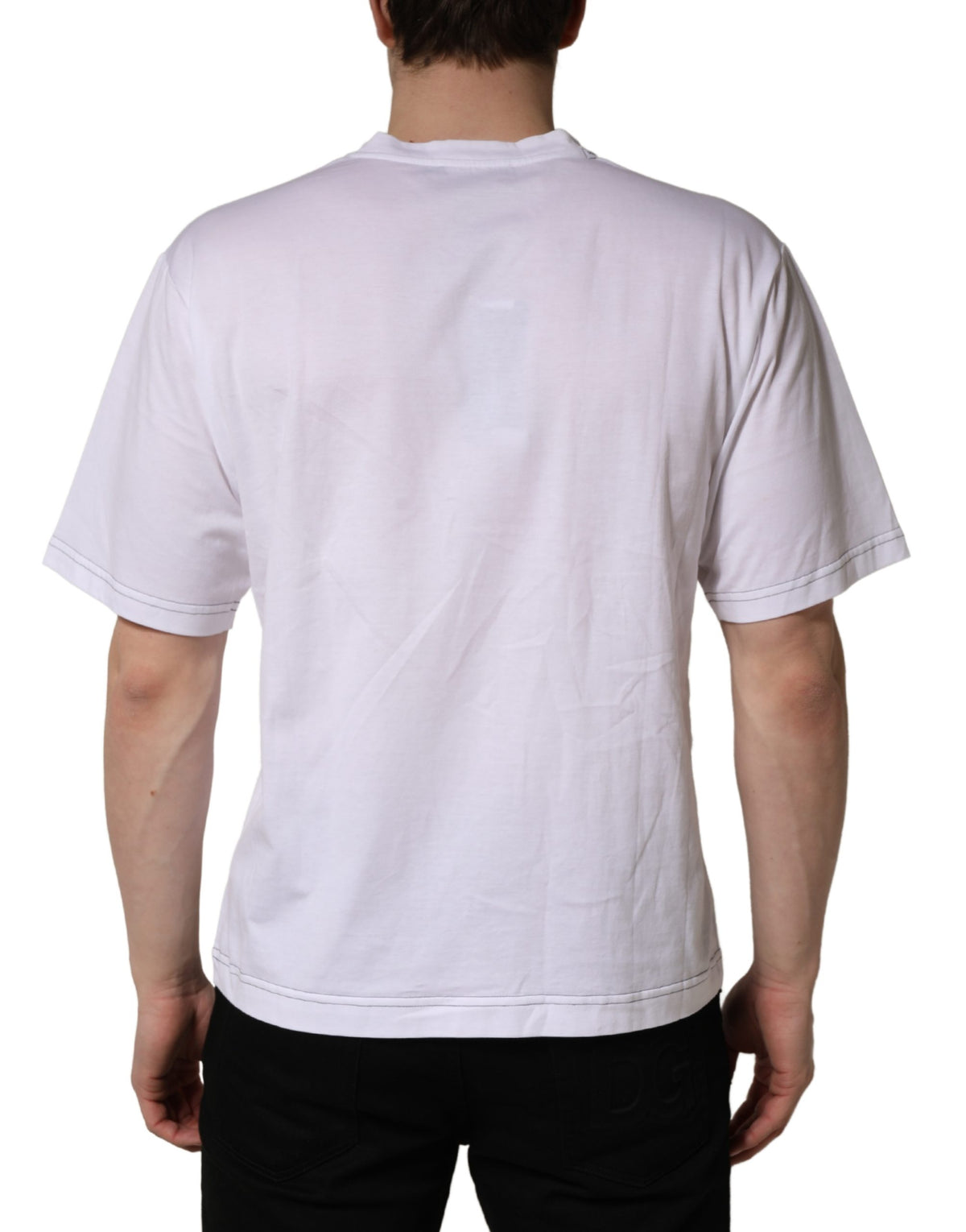 Dolce & Gabbana White Leopard Print DG Logo MenCotton T-shirt