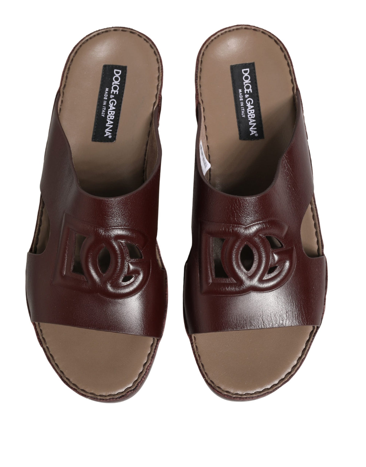 Dolce & Gabbana Maroon Leather Cutout DG Logo Sandals Shoes
